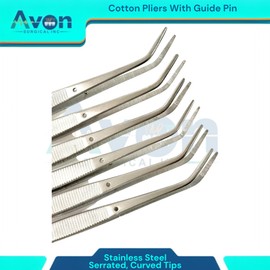 6in (15.24cm) College Cotton Pliers Thumb Tweezers with Guide Pin, Serrated Tips, Curved | Stainless Steel Dental Application & Laboratory Instruments (6)