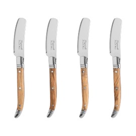 French Home Connoisseur Laguiole Spreader Set of 4 (Olive Wood Handles) – Cream Cheese Spreader Knife set - Appetizer Knife Spreaders