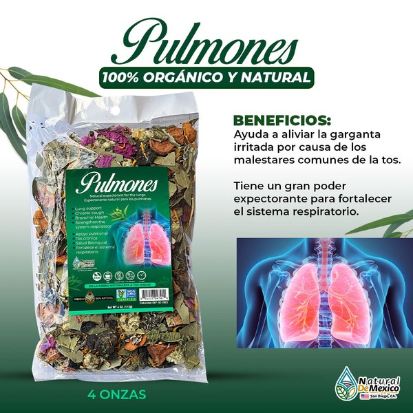 Natural de Mexico USA Pulmones Compuesto Herbal 4 oz. 113gr. Herb/Tea Herbal Compound Lungs