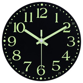 JoFomp Wooden Glow in The Dark Clock, 8 inch Silent Non-Ticking Battery Operated Clock, Energy-Absorbing Luminous Numerals and Hands, Lighted Wall Clock Decoration for Bedroom Living Room