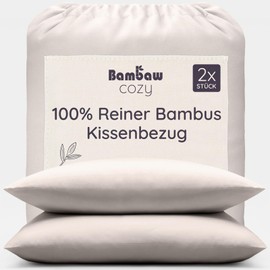 Bambaw Bamboo Pillowcase 40 x 80 cm, Pack of 2 Cooling Summer Bed Linen, Sustainable Bamboo Bed Linen, Antibacterial Cushion Cover Allergy Sufferers, Hair-Friendly Pillowcase Cooling (Sand)