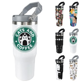 Ztuhjvy Cat Tumbler with Lid And Straw 30oz Stainless Steel Cute Cat Water Bottle Cup Funny Cat Gifts for Women