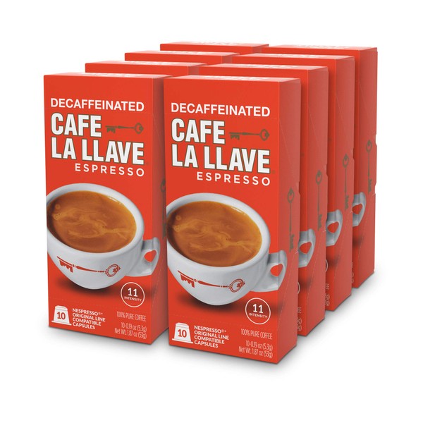 Café La Llave Decaf Espresso Capsules, Intensity 11-Recylable Coffee Pods (80 Count) Compatible with Nespresso OriginalLine Machines