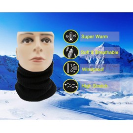 Neck Warmer Gaiter Tube Polar Fleece Ski Winter Face Cover Mask Cold Weather Face Scarf(2 Pack Black+Darkgrey)