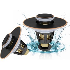 Fransiton 2 Pack Bathroom Sink Stopper, 1.1-1.77 Inch Basin Pop Up Sink Drain Stopper, Anti Clogging Drain Plug with Detachable Hair Catcher, Dark Bronze