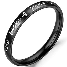 Stainless Steel Stackable Keep Fucking Going Inspirational Graduation Ring (Black, 8)