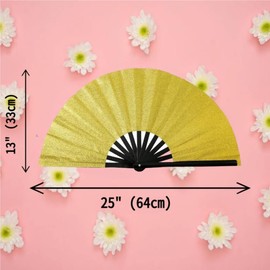 13 in Boots on The Ground Fan, 2025 New Large Holographic Folding Hand Fan Line Dance Popping Fan, Clap Fans for Line Dancin (Gold x 1 Pcs)