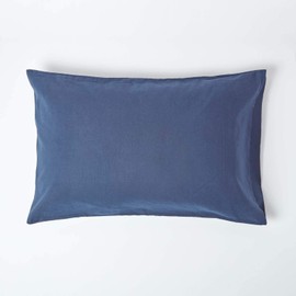 HOMESCAPES Luxury Soft Linen Pillowcase Plain Navy Blue Textured Natural French Flax Fibre Linen & Pure 100% Cotton Blend Dark Blue Standard Pillowcase
