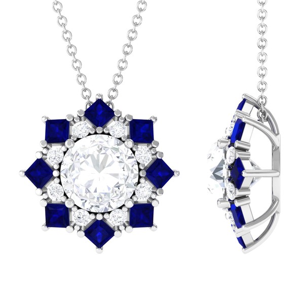 Rosec Jewels Certified Moissanite Sapphire Designer Necklace, D-Vs1 Quality, 8