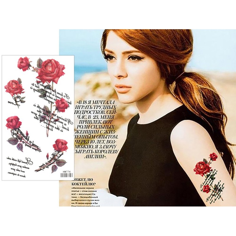 King Horse hm774 Tattoo Stickers, Rose, Letter, Regular Size, 3