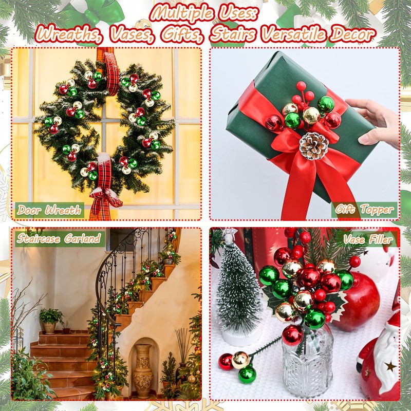 15 Pcs Christmas Tree Picks Decorations 8 Inches Shatterproof Wired