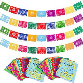 Qpout Pack of 4 Mexican Fiesta Party Felt Banners, Day of the Dead, Dia de Los Muertos, Papel Picado, Fiesta Hanging Banner, Cinco de Mayo, Fiesta Banner Cino de Mayo Party Decorations, Outdoor