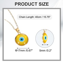 PATIKIL Round Evil Eye Charm Pendant, 16 Inch Turkish Evil Eye Flatback Charm Eye Protection Lucky Necklaces for DIY Art Craft Jewelry Making, Yellow