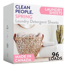 The Clean People Laundry Detergent Sheets - Hypoallergenic Laundry Soap - Ultra Concentrated, Recyclable Packaging, Stain Fighting - Spring Scent, 96 Pack