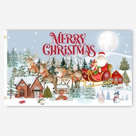 Second Ave Blue Christmas Flag 5ft X 3ft Large with Brass Eyelets Xmas Festive Decoration Outdoor Home Shop Banner Flag