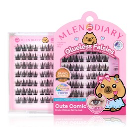 (Cute Comic-56Pcs) False Eyelashes, No Glue, For Parts, 3D, Natural Bundle, 1 Second, Easy to Put On Even for Beginners, Strong Adhesion, Not Easy to Fall Off, Ultra Lightweight, Comfortable, Natural
