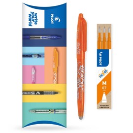 Pilot Frixion Heat/Friction Erasable Rollerball Pen FR7 - Medium Line 0.7mm Tip Nib - Pillow Pack of 1 Pen + 3 Refills (Orange)