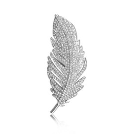 MABAHON Fashion feather brooch,brooches for women's girls,fashion crystal delicate feather brooches elegant crystal brooch clothing accessories for dresses,sweaters and scarves (silver)