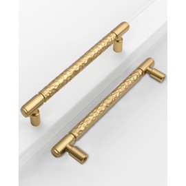 Coinkoly 10-Pack 5 Inch(128MM) Hole Center Champagne Bronze Cabinet Pulls, Modern Brushed Bronze Drawer Handles for Kitchen Cabinets, Hammered Vanity Handles - Heavy Duty CK0090
