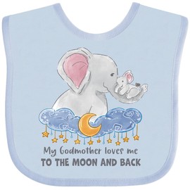 inktastic My Godmother Loves Me To the Moon and Back Elephant Family Baby Bib Light Blue 3b10e