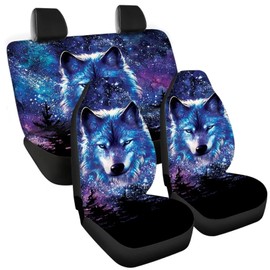 chaqlin chaqlin Autositzbezge-Set, Motiv: Galaxie und Wolf, fr Damen und Herren, komplettes Set, 4 Stck, Schutzbezug fr Vordersitze und Rckbank, fr Schalensitze