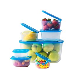 Premium Attached Food Storage Containers, Permanently Attached Plastic Lid, Never Lose & Space Saving Organization (7 Pack)
