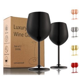 UNISWEET Stainless Steel Wine Glasses Set of 2, 18 oz Unbreakable Black Wine Glass Unique Metal Wine Goblets for Outdoor Capming and Pool Gift for Wine Lovers
