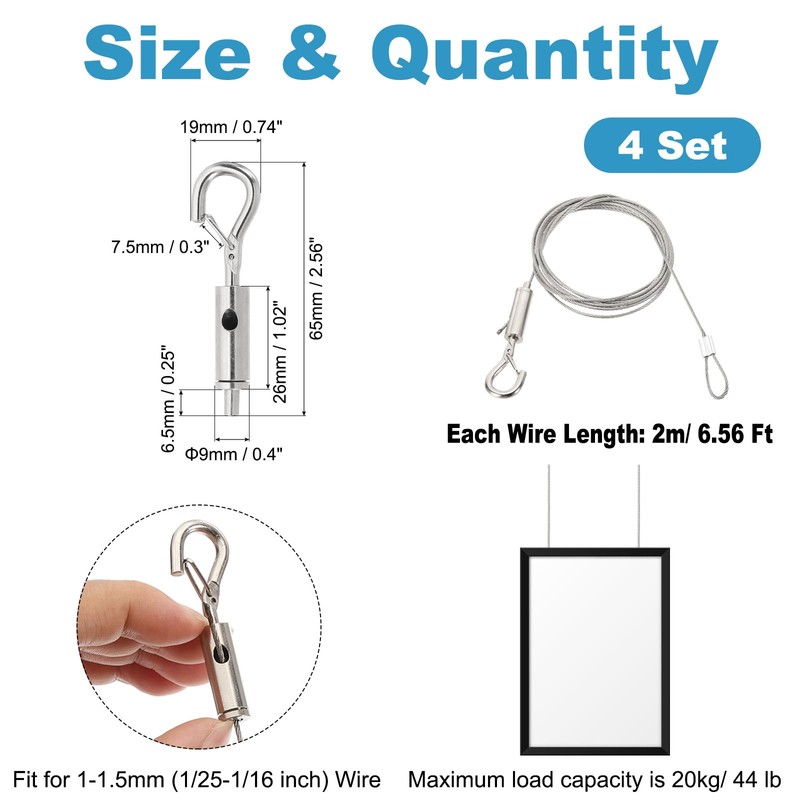 PATIKIL 6 Pcs Adjustable Picture Hanging Wire Kit, 2m/6.6ft Fit