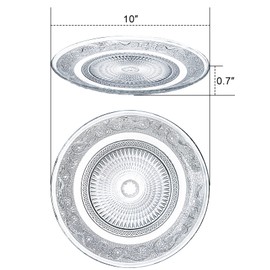 Elsjoy Set of 6 Glass Dinner Plate, 10 Inch Large Serving Plate Round Clear Glass Plate, Vintage Embossed Dinnerware for Pasta, Salad, Home Wedding Decor