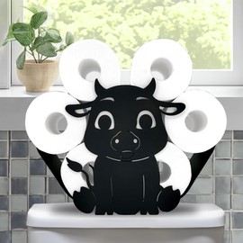 Teaeeno Black Metal Toilet Tissue Holder, Cartoon Cow Animal Paper Holders, Decorative Metal Papers Holder,Funny Toilet Paper Storage for Bathrooms, FreeStanding Papers Organizer Hold Extra 8 Rolls