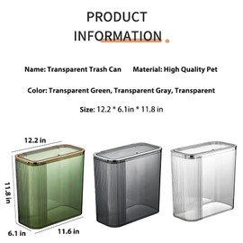 Aiabaleaft Transparent trash can Wastebasket, Bathroom Trash Can with Lid, 3.5 Gallon Kithen Garbage Can for Bathroom, Bedroom, Kitchen, Office, Craft Room (Transparently Black)
