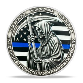 RYUKENLM Grim Reaper Police Challenge Coin Thin Blue Line Coins Law Enforcement Appreciation Tribute Thank You for Your Service Appreciation Gift Token for Police Offices