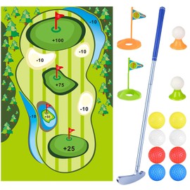 Wassteel Upgraded Kids Toy Golf Set with 6063 Aluminum Alloy Golf Putter, 8 Plastic Golf Balls, 1 Clubs, Big Putting Mat, 5-9 Toddler Mini Golf Games, Indoor Outdoor Sports Toys for Boys Girls