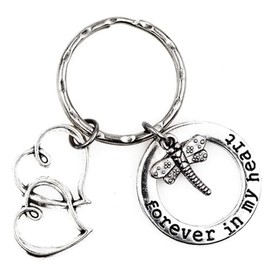 Forever in My Heart Double Hearts Sympathy Memorial Keepsake Condolence In Memory of Dragonflies from Heaven Loss of Loved One Gift Partner Husband Wife Spouse Sorrow Grief, Dragonfly Keychain 4D