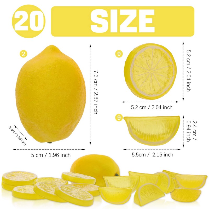 Woration 20 Pack Simulation Lemon & Slices Blocks Set, Artificial