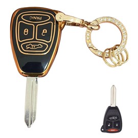 Rilnaewn Soft TPU for Jeep Key Fob Shell Fits for Jeep Wrangler/Compass/Dodge Ram/Durango/Caliber/Nitro/Dakota/Chrysler (E-Black)