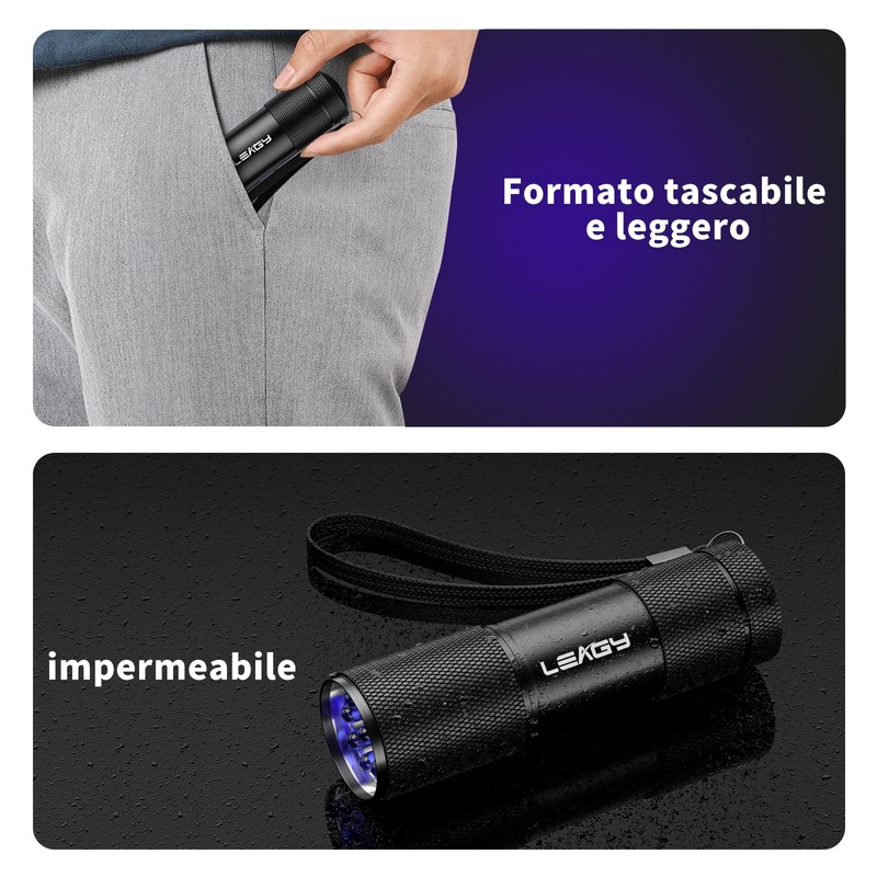 LEAGY 6 Pack UV Ultra Violet Blacklight 9 LED Flashlight