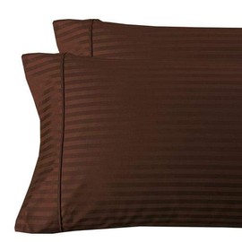 Luxury Damask Stripe 300 Thread Count Pillowcases King Pillowcases Pair Size, Chocolate