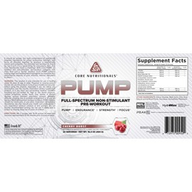 Core Nutritionals Pump Full-Spectrum Non-Stimulant Pre-Workout, with N03T® Nitrate, Peak02®, Alpha GPC, for Maximum Pump, Strength, and Performance 20 Servings (Cherry Burst)