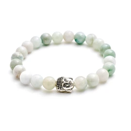BERGERLIN Buddha Bracelet with Genuine 8 mm Natural Stone or Lava Stone Beads, Natural Stone Bracelet, with Certificate of Authenticity, Stone