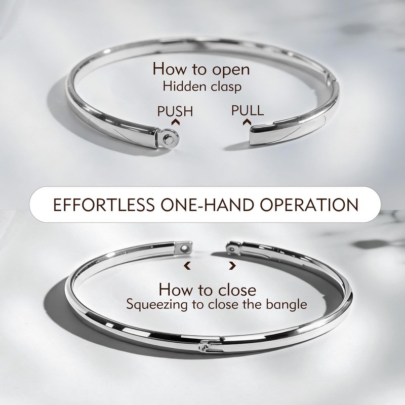 Porment 4mm Oval Silver Bangles for Women Dainty Sterling Silver
