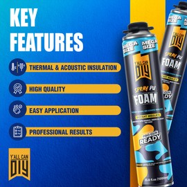 Y'allCanDiy PU Foam Spray - 2 Pack 1000ml Cans - Closed Cell Expanding Foam for Insulation, 1000ml_2pk