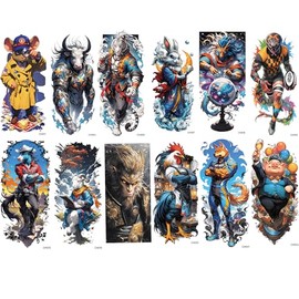 VERKSTAD 12 Sheets Full Arm Temporary Tattoos for Kids, Waterproof the Twelve Chinese Zodiac Signs Temp Cute Stickers Boys Girls, Fake Children Tattoo Kits Hand Body Art Birthday Party Favors Supplies