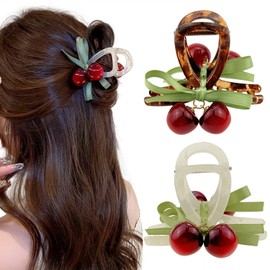 2 PCS Red Cherry Hair Claw Clip,Cute Fruit Hair Jaw,for Thick Thin Hair, Acrylic Hair Claw Clips,Non-slip Hair Clips Cute Hair Jaw Clips Hair Accessories Gifts for Women Girls