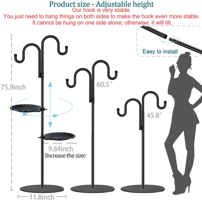 Upgraded 74" Shepherd's Hook Stand plant，Bird Feeder，Wind Chime Hanger Stand,
