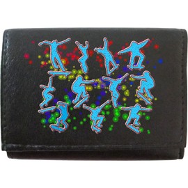 Klassek Skateboard Set of Skateboarding Tricks Skate Board Moves on Brand Men Leather Wallet Keyring Key Rack with Zip Pocket and Metal Gift Box