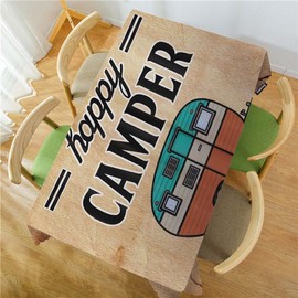 Swono 52x70 Inch Happy Camper Tablecloth Retro Car Camping Outdoor Farmhouse Dining Table Cloth Anti-Stain Talking Table Cover for Kitchen Dinning Room Coffee Store