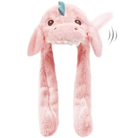 Ear Moving Animal Hat Plush Ears Jumping Pop Up Beating Hat Movable Dancing Ear Flap Cap for Women Girls(Pink Shark)