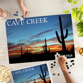 Lantern Press 1000 Piece Jigsaw Puzzle, Cave Creek, Arizona, Cactus Silhouettes