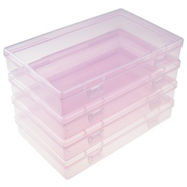 Goodma 4 Pieces Rectangular Plastic Boxes Empty Storage Organizer Containers with Hinged Lids for Small Items and Other Craft Projects (Pink, 7.1 x 4.3 x 1.2 inch)